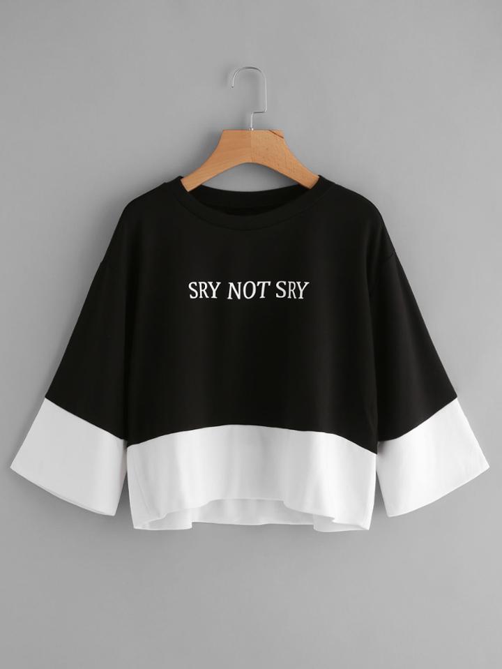 Shein Wide Sleeve Cut And Sew Graphic Pullover