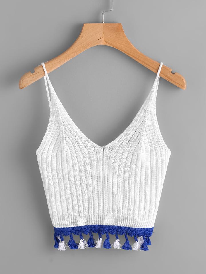 Shein Contrast Tassel Hem Knit Cami Top