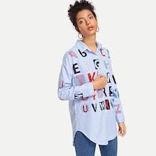 Shein Letter Print Striped Shirt