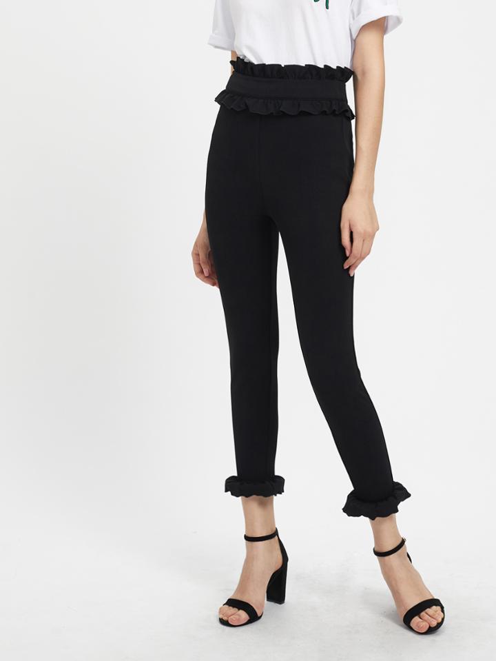 Shein Frill Trim Zip Side Skinny Pants