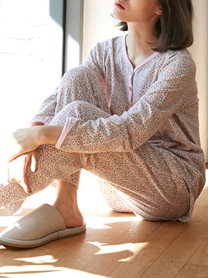 Shein Calico Print Shirt & Pants Pj Set