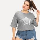 Shein Plus Contrast Sequin Star Patched Tee