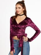 Shein Surplice Tie Front Thumb Hole Crop Velvet Top