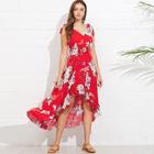 Shein V-back Ruffle High Low Floral Dress