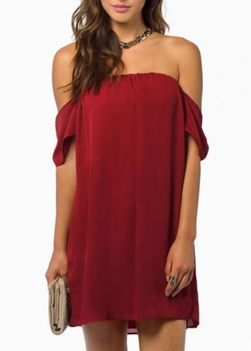 Rosewe Alluring Wine Red Off The Shoulder Straight Dress