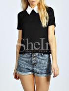 Shein Black Contrast Collar Keyhole Shirt