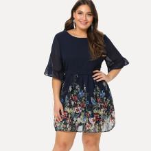 Shein Plus Botanical Print Double Layer Dress