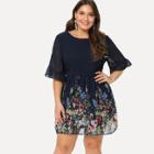 Shein Plus Botanical Print Double Layer Dress