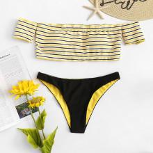 Shein Off Shoulder Striped Bikini Set