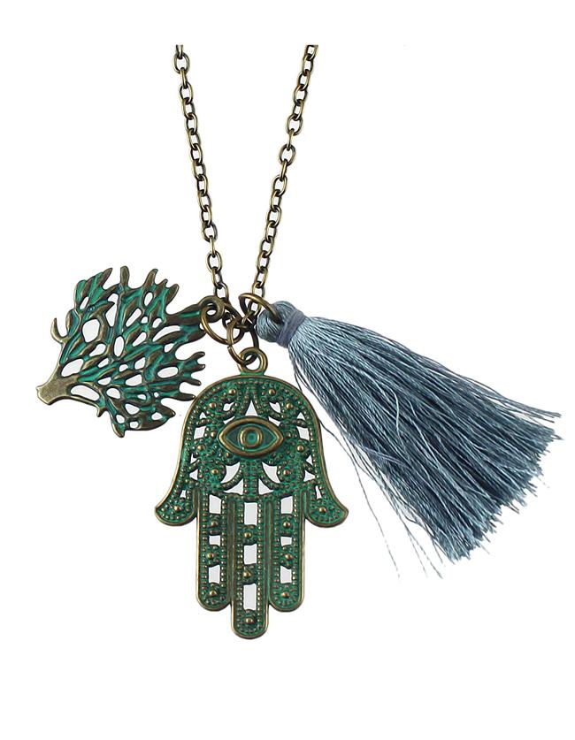 Shein New Fashion Leaf Hand Shape Tassel Long Fancy Necklace