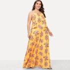 Shein Plus Floral Print Pleated Cami Dress