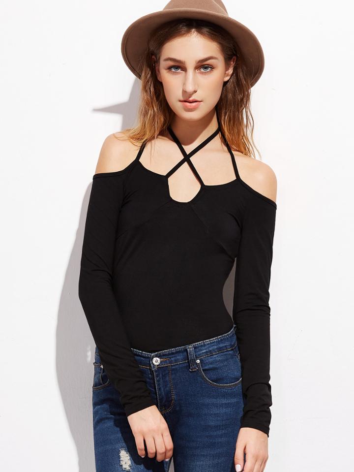 Shein Strappy Halter Neck Slim Fit T-shirt