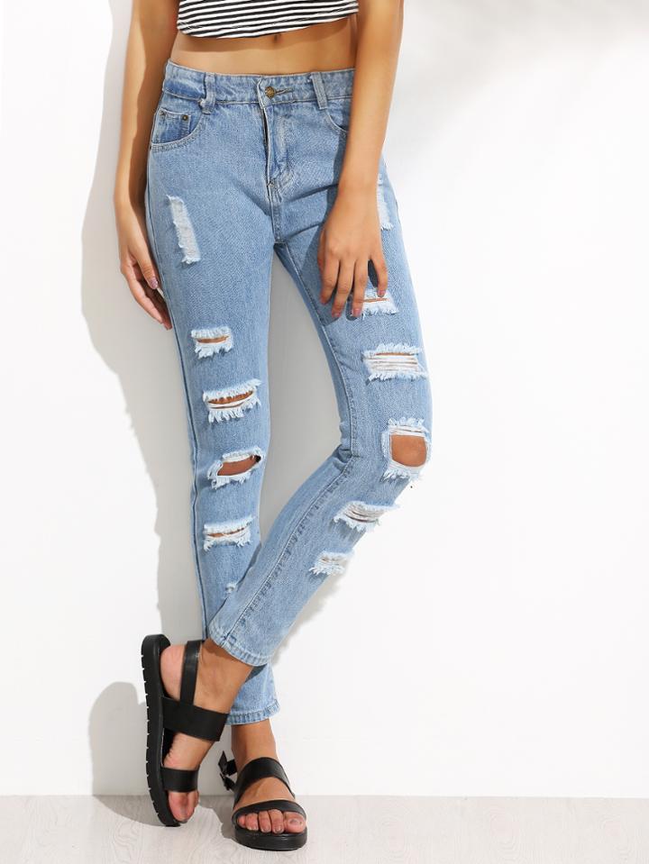 Shein Blue Ripped Denim Pants