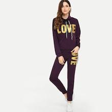 Shein Letter Print Sweatshirt With Pants Set