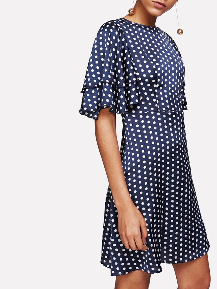 Shein Layered Flutter Sleeve Split Back Polka Dot Dress