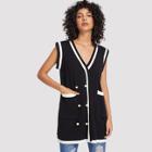 Shein Contrast Stripe Trim Pearl Detail Vest