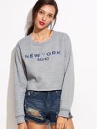 Shein Grey Letters Print Crop Sweatshirt