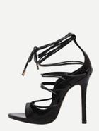 Shein Black Snakeskin Open Toe Strappy Stiletto Pumps