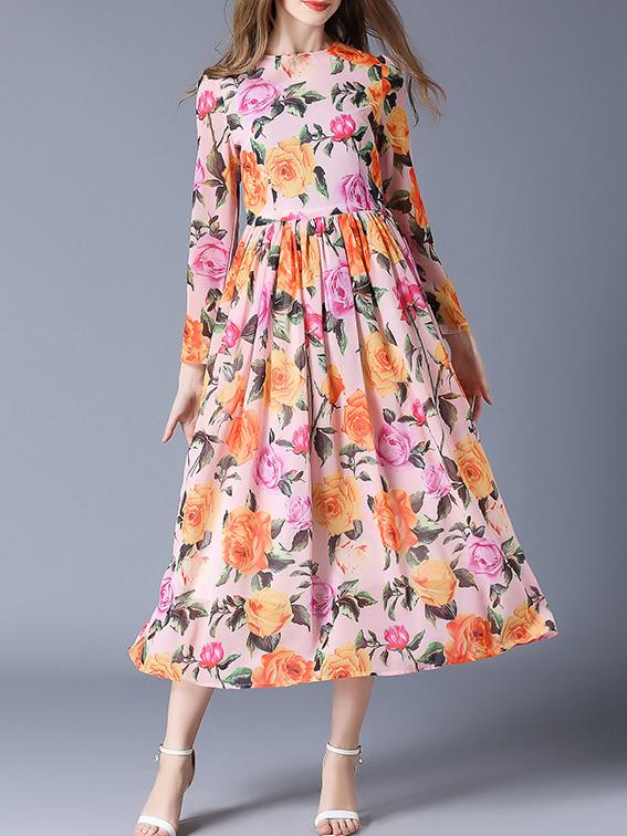 Shein Multicolor Rose Print Maxi Dress