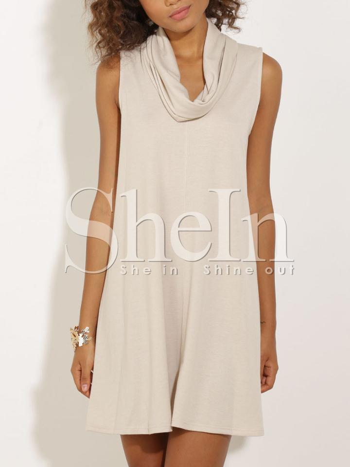 Shein Beige Cowl Neck Sleeveless Shift Dress