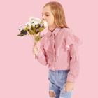 Shein Girls Ruffle Trim Button Up Striped Shirt