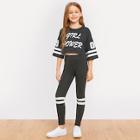 Shein Girls Letter And Striped Print Top And Leggings Set