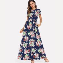 Shein Floral Print Pocket Side Maxi Dress