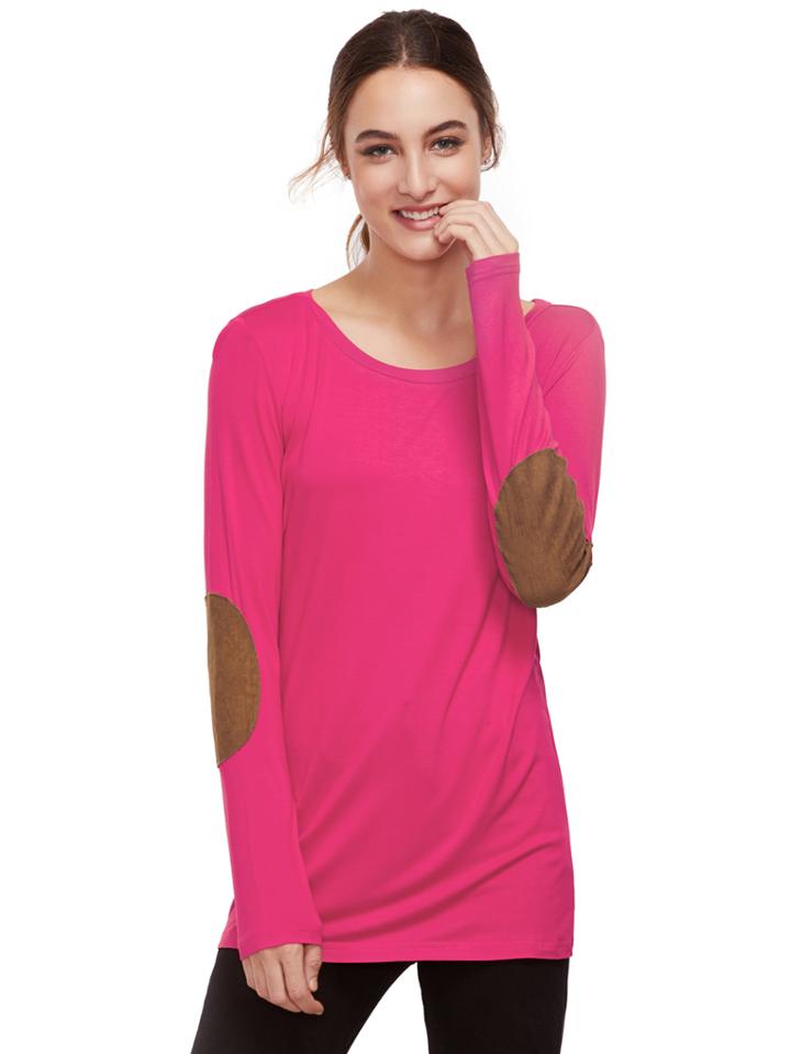 Shein Hot Pink Long Sleeve Elbow Patch T-shirt