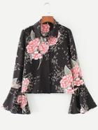 Shein Fluted Sleeve Floral Blouse
