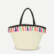 Shein Straw Tote Bag With Tassel Trim