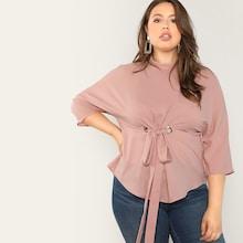 Shein Plus Grommet Knot Waist Mock Neck Top