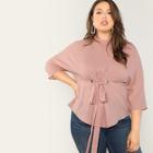 Shein Plus Grommet Knot Waist Mock Neck Top