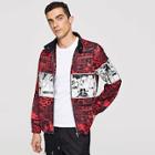 Shein Men Zip Up Mixed Print Coat