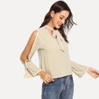 Shein Split Sleeve Tie Neck Blouse