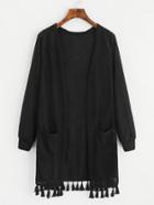 Shein Fringe Hem Double Pockets Open Front Sweater