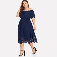 Shein Plus Scalloped Laser Cut Hem Off Shoulder Dress
