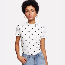 Shein Mock Neck Polka Dot Tee