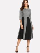 Shein Bow Neck Contrast Panel Grid Dress