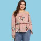 Shein Plus Elastic Neck And Waist Floral Bardot Top