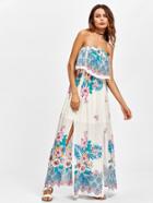 Shein Lace Trim Flounce Layered M-slit Florals Dress