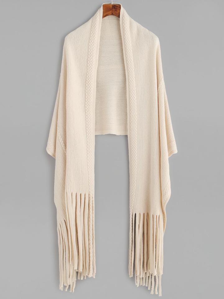 Shein Beige Textured Long Fringe Shawl Scarf