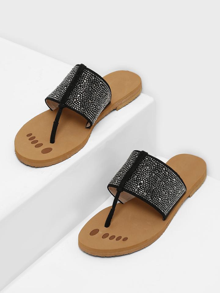 Shein Beaded Detail Toe Post Sandals