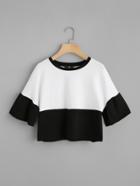Shein Bell Sleeve Contrast Cut And Sew Tee