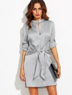 Shein Roll Up Sleeve Tie Waist Split Dress