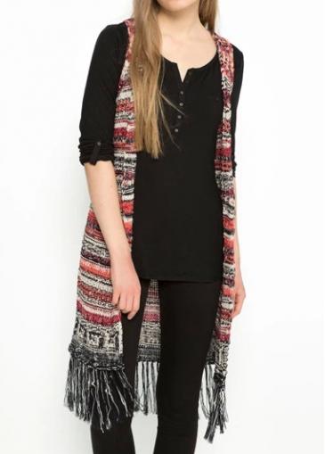 Rosewe Sleeveless Tassel Decorated Stripe Print Long Cardigan