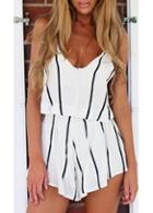 Rosewe Stripe Print Two Piece Spaghetti Strap Romper