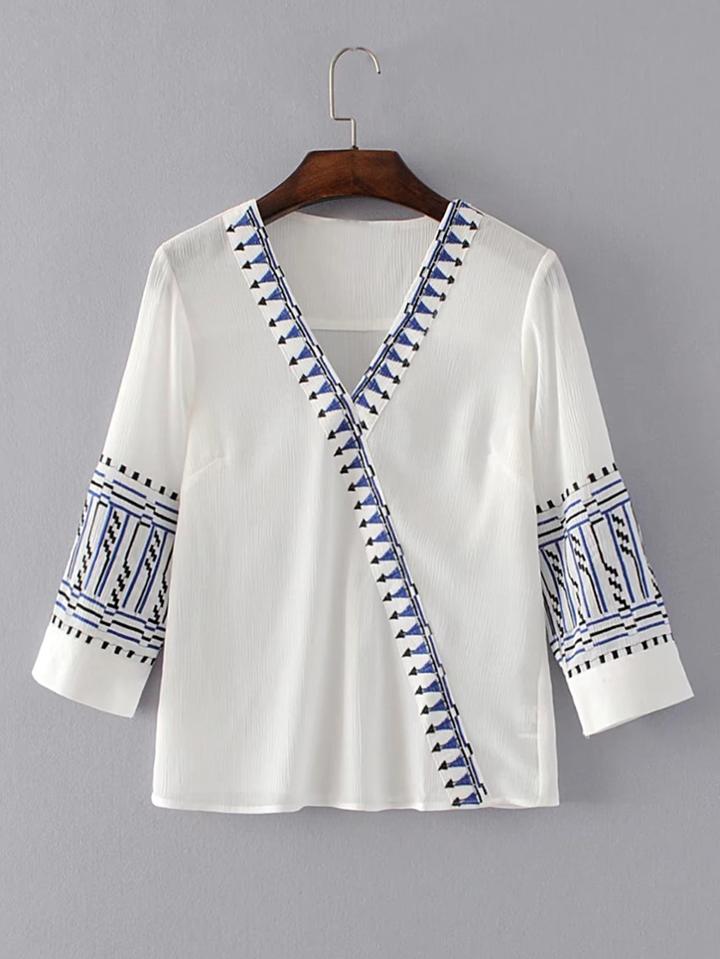 Shein Surplice Front Embroidery Top