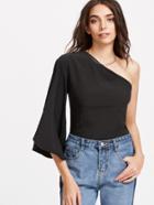 Shein Black One Shoulder Flared Sleeve Top