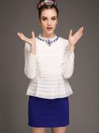 Shein White Round Neck Long Sleeve Necklace Dress