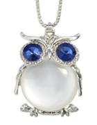 Shein White Cute Rhinestone Owl Necklace